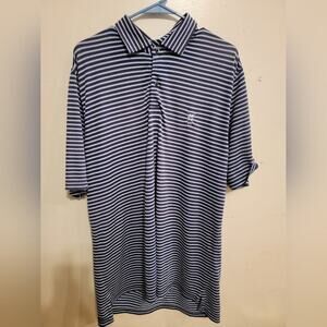 Mens Large Blue & White Striped F & G Tech Golf Polo